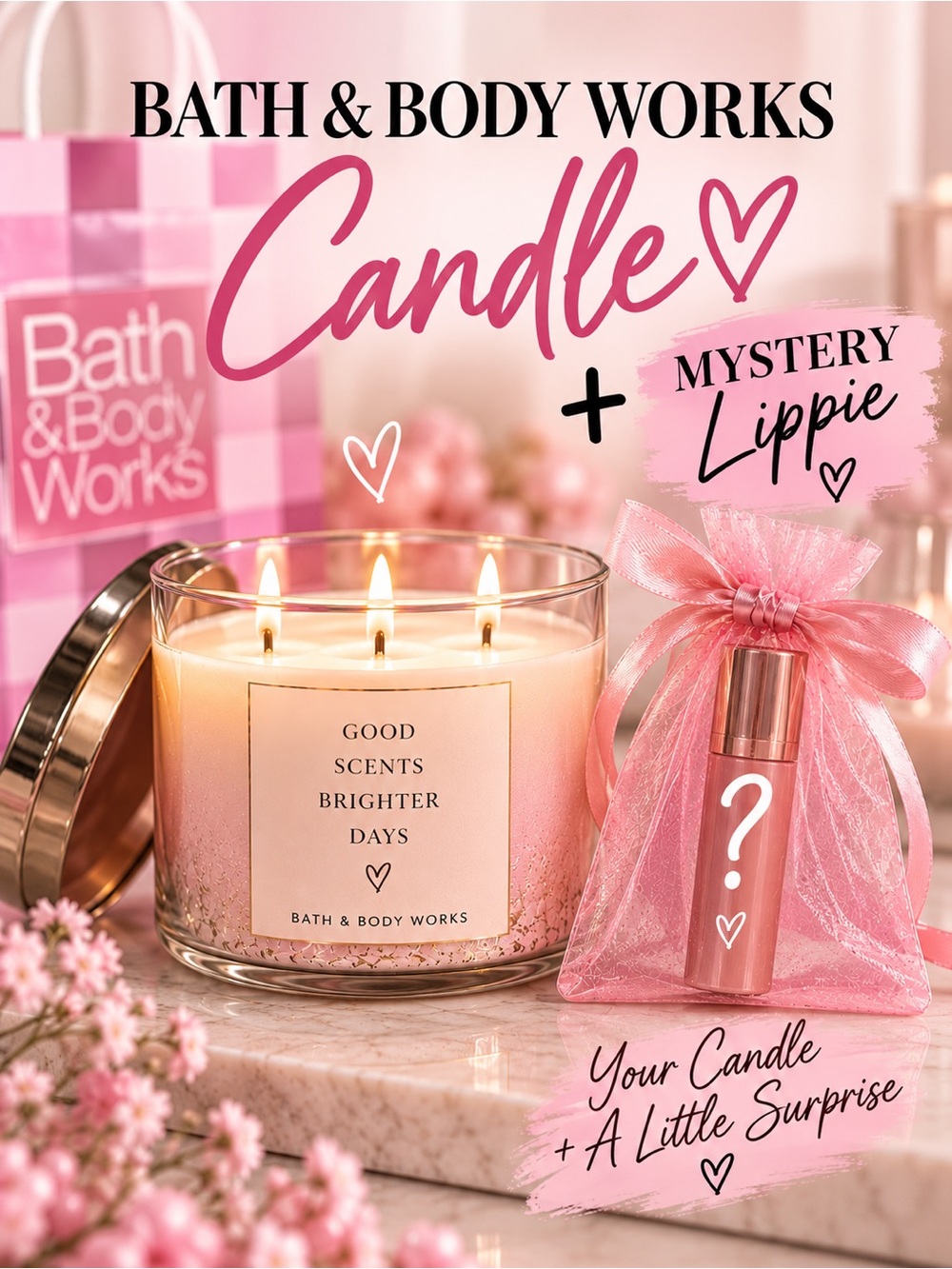 3 Wick Bath & Body Works Candle (you pick) + Mystery Lippie or Lip Care!